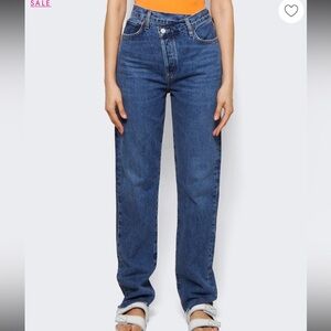 Agolde Criss Cross Straight Jeans Range Wash Size 24 High Rise Asymmetric Dark